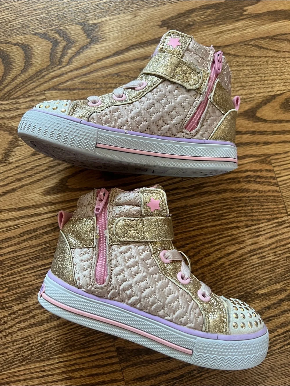 Skechers Twinkle Toes Gold Glitter & Pink High-Top Sneakers for Kids